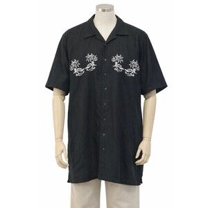 Bruno Sueded Microfiber Shirt Mens 2XL Embroidered Palm Trees Black Coastal